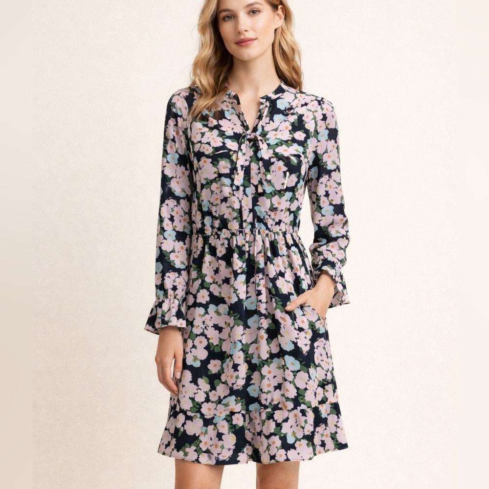 J.Crew Mercantile Drapey Tie‎ Front Floral Dress Elastic Waist Size Small
